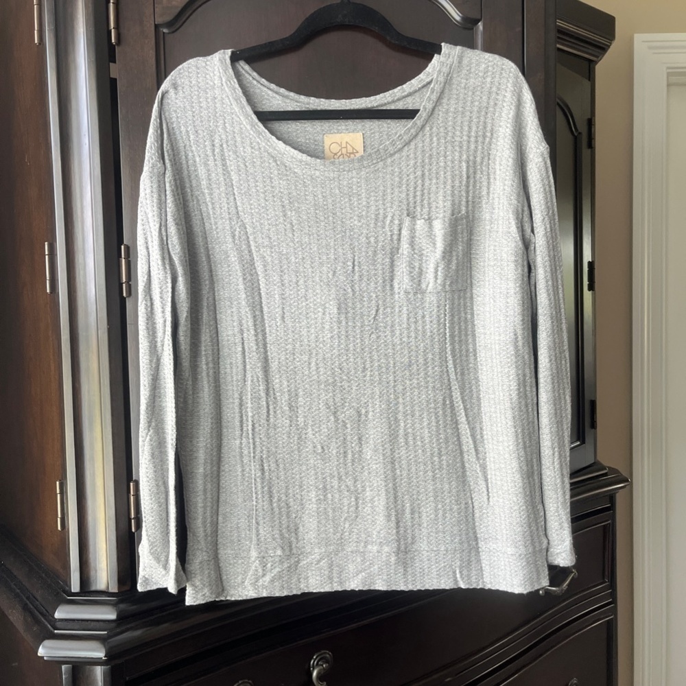NWT Chaser L/S Wide Neck Thermal w/Pocket Tee, Grey Medium